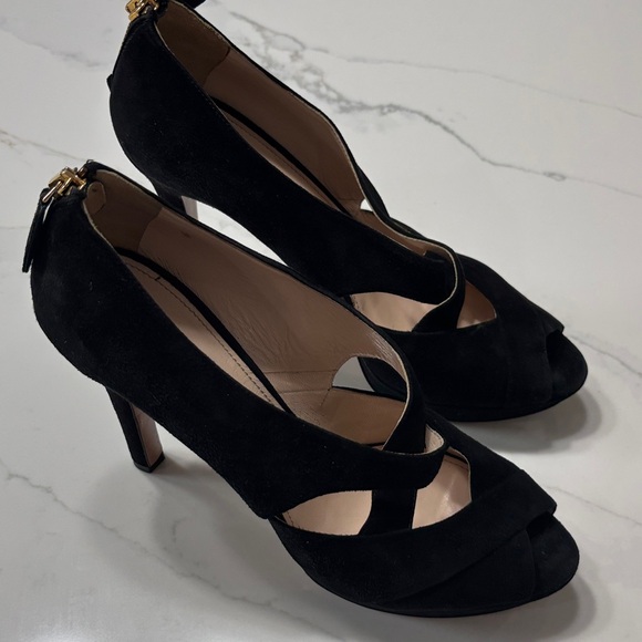 Prada Black Suede Heels with Gold Zipper - Picture 6 of 17